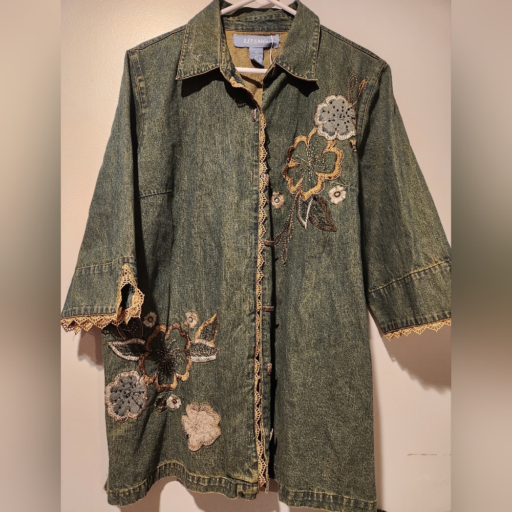 Liz And Me Floral Embroidered Denim Jacket